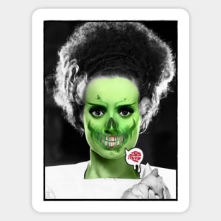 Green Bride of Frankenstein Zombie with Brain Sticker